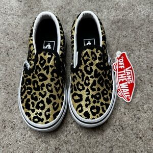 Vans Kids Leopard Print Slip-On Shoes - Gold and Black